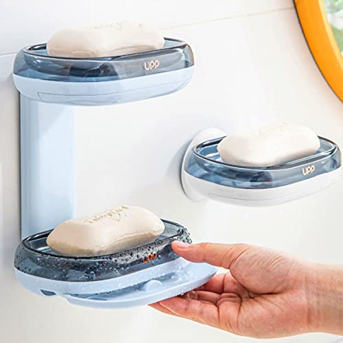 Pfctrjr Shower Soap Holder, Double Layer Soap Dish With Draining Tray, Wall Mounted Bar Soap Holder, Adhesive Soap Saver Box Case For Shower Wall,Bathroom,Sink,Tub,Waterfall (Blue) #TOP1