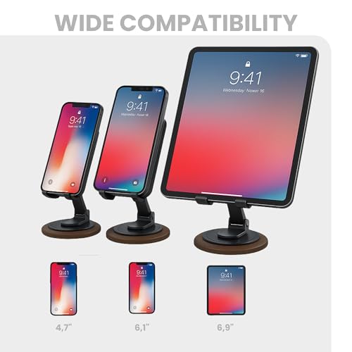 Image of OOGE Nest 300 Foldable Mobile Stand - 360 Rotating Phone Holder for Table - Height Adjustable Phone Stand for Desk with 0-135 Tilt - Anti-Skid Mobile Stand for Office & Home (Black)