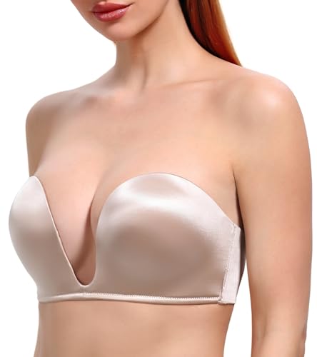 DotVol Women's Multiway Deep U Plunge Padded Push Up Convertible Bra4