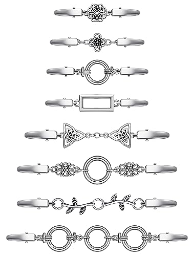 Cindeer 8 Pcs Vintage Shawl Cardigan Clips Retro Cardigan Collar Shirt Dress Silver Clips for Women(Classic)