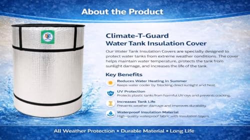 Image of Insulated Water Tank Cover for Overhead Tanks Aluminium Foil Bubble Insulation Heat & Cold Protection Waterproof Fabric UV Resistant Buckle Straps 500-2000 L (12MM, 500 LTR)