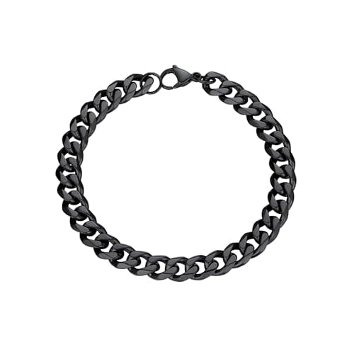 PROSTEEL Mens Bracelet - Cuban Chain Wrist Link Bracelets Silver/Gold Plated/Black Hypoallergenic 316L Stainless Steel Jewellery 3/6/9/12MM Width 19/21CM Length (with Gift Box) Black-9mm 21