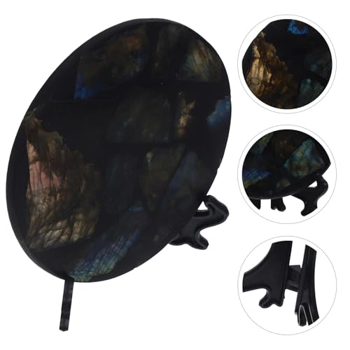 Labradorite naturelle ronde déco table maison : objet artisanal avec support - 8