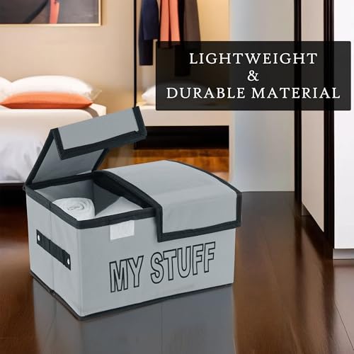 Image of Kuber Industries Pack of 6 Foldable Storage Organiser | Storage Box with Double Lid | Cloth Organizer for Wardrobe | Cupboard Drawer Organizer | My Stuff | Grey