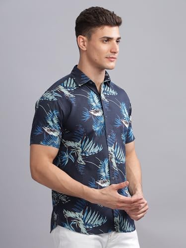 Image of MODERN ELEGANCE Men Slim Fit Navy Small Liberty Floral Printed Casual Shirt