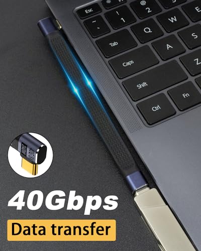 Image of Poyiccot Flat Short USB C Extension Cable 5inch, 240W Right Angle USB C Male to Female Cable, 40Gbps USB 4.0 Type C Extender Cable 8K Video for Thunderbolt 4, External SSD, Docking