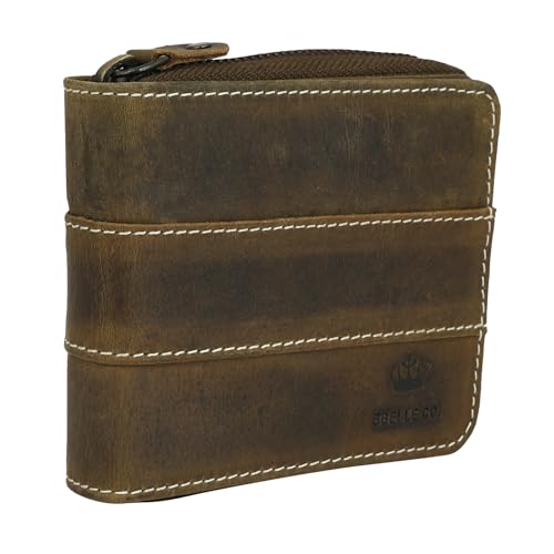 Image of Men's Leather Wallet | RFID Blocking | Slim Bi Fold with Multiple Card Slots and Zip Protection | Card & Money Organizer | Classic Style Leather Wallet | Travel Office Carry | Brown