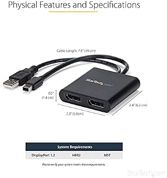 2-Port Multi Monitor Adapter - Mini DisplayPort to 2x DisplayPort MST Hub - Dual 4K 30Hz - Video Splitter for Extended Desktop Mode on Windows PCs Only - mDP 1.2 to 2x DP (MSTMDP122DP)