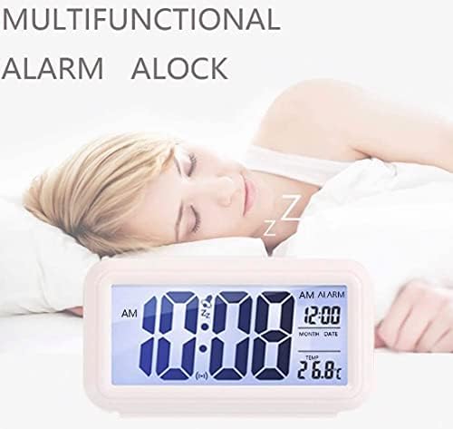 DTL Digital Alarm Clock LED Display with Temperature Big LCD Digit Display Larger LCD Backlit Display Snooze Smart Brightness Sensor for Bedroom Home Office and Travel (White) - Image 6