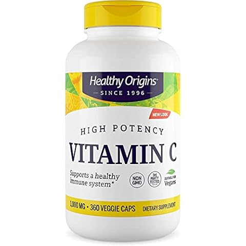 Healthy Origins Vitamin C (Non-GMO), 1,000 mg - Vegan Vitamin C - Ascorbic Acid for Immune Support - Supports Cell Function - Vegan, Gluten-Free & Non-GMO Supplement - 360 Veggie Capsules Cover