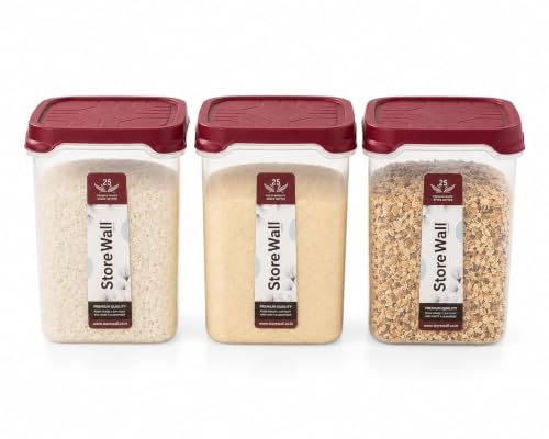 Xmart India Airtight Kitchen Storage Container Set | BPA Free Food Grade Storage Containers for Rice, Atta, Flour, Grains, Pulses & Dry Foods | Pantry Storage Canisters (Maroon (3 Pcs_2.4L))