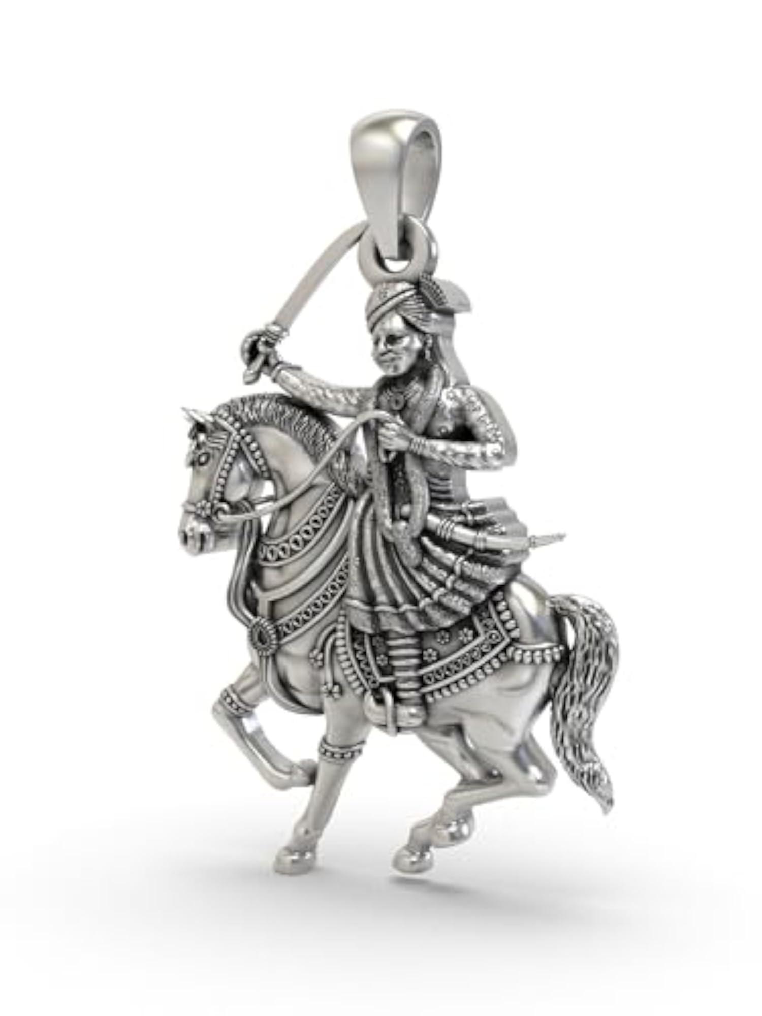 925 Sterling Silver Veer Tejaji Pendant, Sacred Warrior Deity