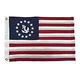 Bradford Yacht Ensign Flag 12x18 inch for Boat, Double Sided Embroidered American US Yacht Ensig Nautical Marine Flag with 2 Brass Grommets