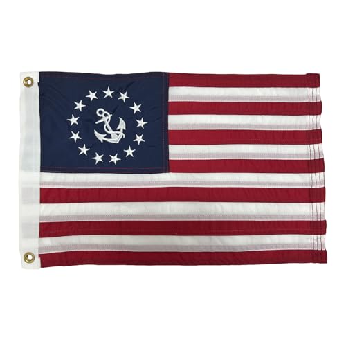 Bradford Yacht Ensign Flag 12x18 inch for Boat, Double Sided Embroidered American US Yacht Ensig Nautical Marine Flag with 2 Brass Grommets