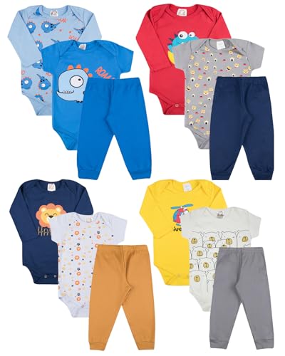 Kit Body Bebê Estampado Manga Longa e Manga Curta com Calça Mijão com 12 Peças Roupa Bebe Algodão pa