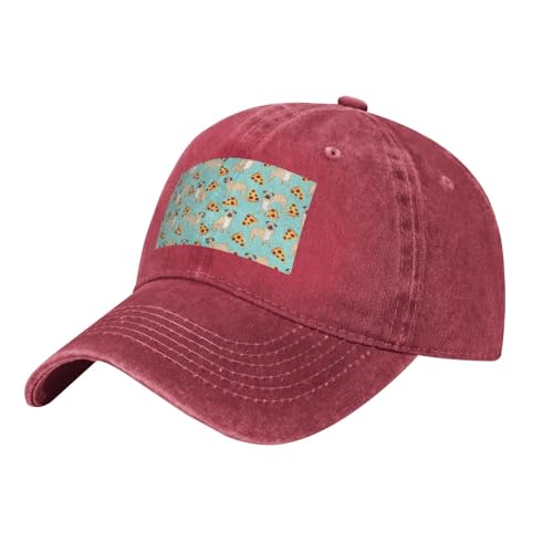 Pizza Party. Sombrero de mezclilla vintage impreso, sombrero de perfil bajo para hombres y mujeres, gorras de béisbol de estilo retro, rosso, Talla única