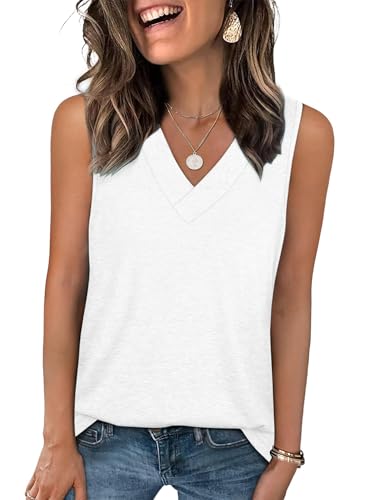 Débardeur d'été col en V coupe ample pour un confort XL blanc