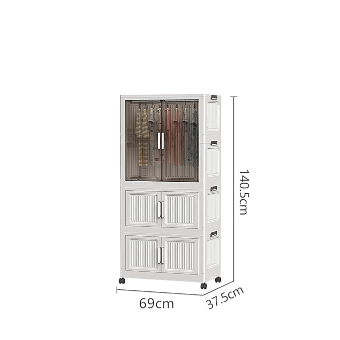 Image of LERIMO Plastic Wardrobe for Clothes | Portable Foldable Almirah for Bedroom | Kids & Baby Clothes Storage | Collapsible Plastic Storage Cabinet | Wardrobe for Bedroom Clothes (White-712, 3 Layer)