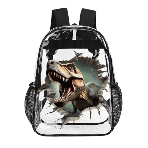 Dinosaur Clear Backpack Heavy Duty for Girls Kids Boys Women Men - Large Cute PVC Dinosaurs Theme Printing Transparent Backpacks for Schools Stadium Concerts Work - Clear/Black