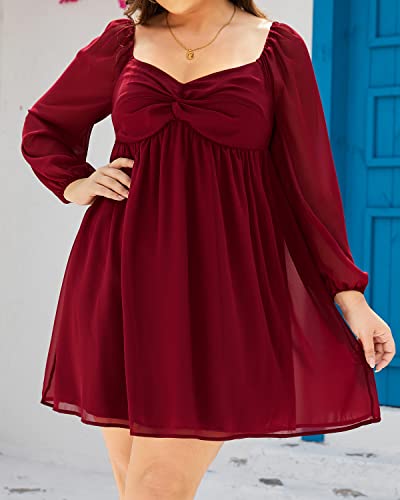 Image of Pinup Fashion Plus Size Graduation Homecoming Chiffon A-line Short Dress | Chiffon, sweetheart neck, square back neckline, ruched front bust, A-line short dress, suitable for graduation, homecoming