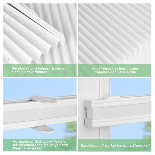 bobodeco Plissee ohne Bohren Klemmfix Faltrollo Jalousie Weiß 95x200cm (BxH), Plisseerollo Sichtschutz und Sonnenschutz Blickdicht Easyfix… – Ansicht 3