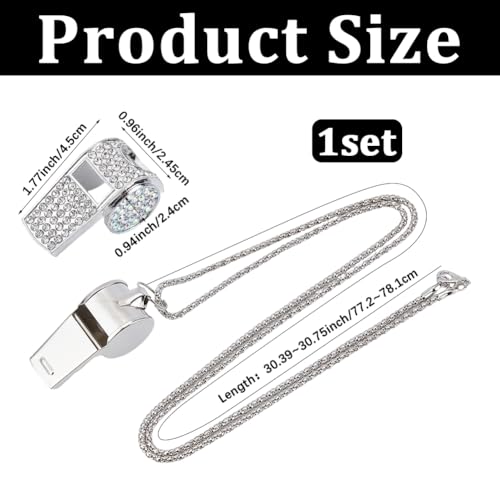 Silbato metalico con rhinestone plateado y llavero, pack x5 miniatura 2