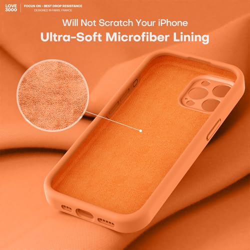 Image of LOVE 3000 Designed for iPhone 15 Pro Case, Premium Silicone with [Soft Anti-Scratch Microfiber Lining] Shockproof Protective Phone Case for Men Women Girls 6.1 inch, Bright Orange