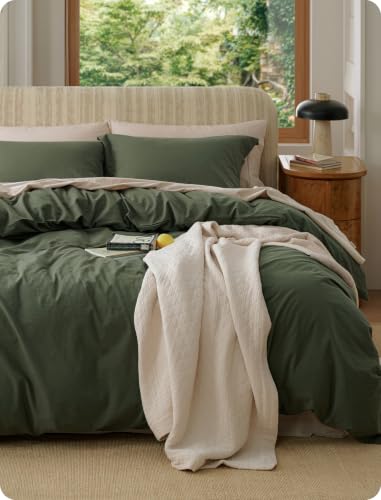Bedsure PureWoven 100% Washed Cotton Duvet Cover Set, King Size, 3-PC