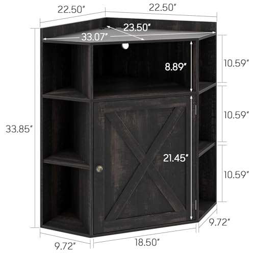 Image of Halitaa Corner Storage Cabinet, Farmhouse Corner Bookshelf with Storage 6-Cubby Wooden Cabinet with USB Ports and Outlets Industrial Organizer for Small Space, Study, Playroom, Living Room
