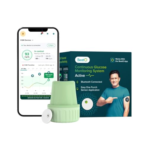 Image of BeatO CGM Glucose Monitor for diabetes | Bluetooth Connected CGM Sugar Test Machine for home | 15-Day Glucose Tracking | No-Scan, One-Push Application(Pack of 1)