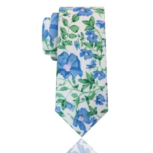 Image of Luckyvestir Mens Ties, Sage /Dusty Blue /Pink Floral Ties for Men, 2.76 inch Cotton Flower Necktie for Wedding /Groomsmen /Party