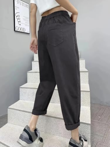 Image of Leriya Fashion Women's Elastic Waist Cargo Pants| Casual Loose Fit Jogger Trousers with Pockets| Lightweight Streetwear Pants for Women