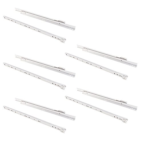 Emuca   Guías correderas para cajones 450mm con extracción parcial color blanco, lote de 5 guías para cajones