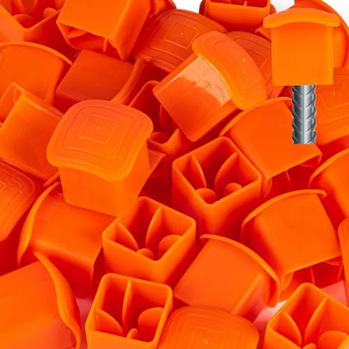 Sukh Rebar Caps - 30Pcs Orange Mushroom Safety Cover for T-Posts Building Construction Protection Stakes - Plastic End Caps Fit #3-#7 Stake Sizes