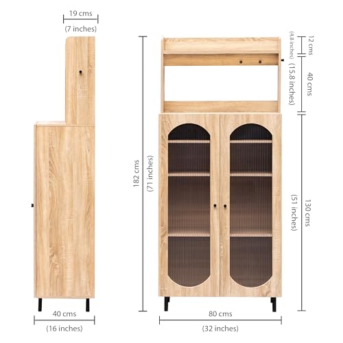 Image of Rocco Stellar Bookshelf with Upper Shelf, Auto LED Lights & Acrylic Doors | Engineered Wood Bookcase | Adjustable Shelves, Scratch-Resistant | Living Room, Library & Office (Oak, Tall Size)