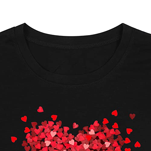 Image of LAZYCHILD Kids Valentine Shirt Girls Valentines Day Shirts Heart Graphic Long Sleeve Striped Tee Tops 5-14 Years