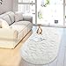 Soft Fluffy Area Rug for Bedroom, Cream White Fuzzy Shaggy Oval Throw Rugs for Bedside, Non-Slip Cozy Plush Shag Carpet for Kids Room Nursery Dorm Living Room, 2.6 x 5.3 Feet
