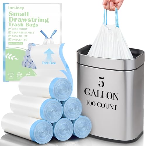 Image of 100 Count Small Trash Bags for 5-Gallon Trash Cans, Thick Pre-separated Garbage Bags,Mini Wastebasket can Liners for Bathroom Bedroom Office(White)