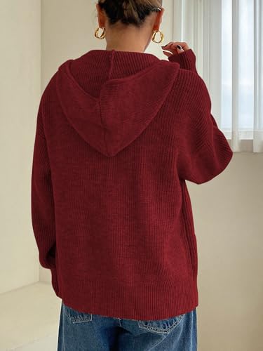 Image of SOLY HUX Zip Up Cardigan for Women Hooded Cardigan Sweater Knitted Drop Shoulder Fall Clothes Winter Hoodies Outerwear