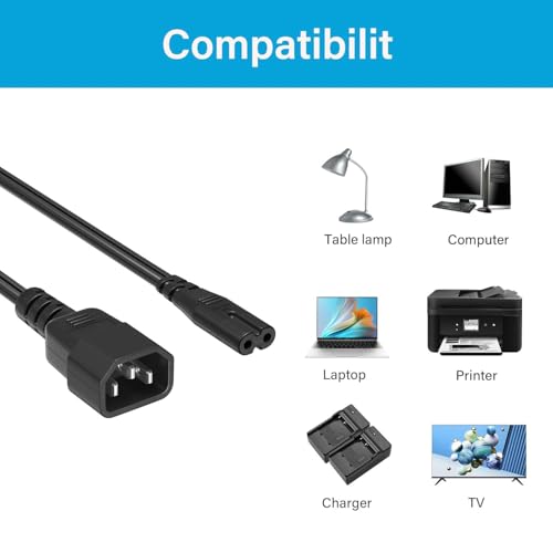 VISSQH IEC 320 C14 to C7 Power Plug Adapter Cable 10A 125V 3 Pin Male to 2 Pin Female Power Extension Cable for LED TV Converter etc - Image 3