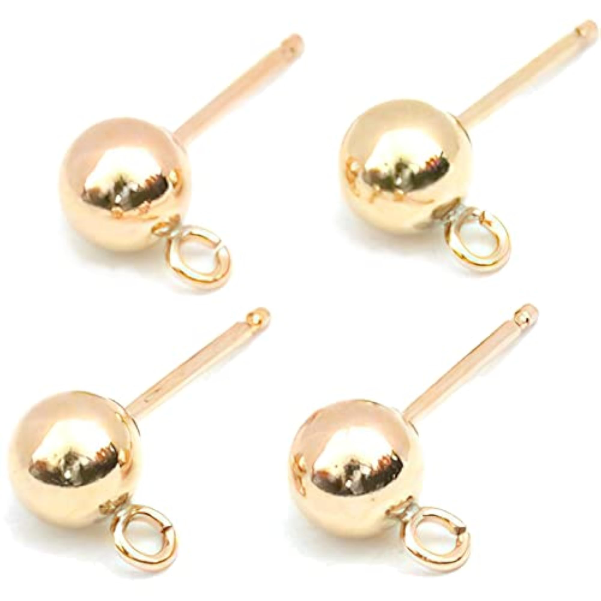Gold Filled Ball Stud Earring Posts Set of 4