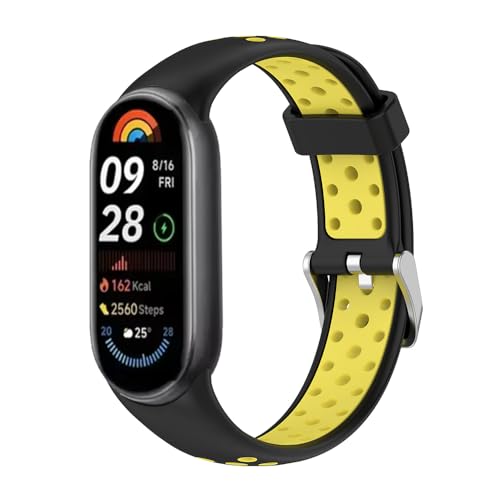 Quirxio Correa de silicona para Xiaomi Smart Band 9 Smartwatch Sport Accesorios para la pulsera de la pulsera para Mi Band 8 8 8 NFC 9 Pulsera de reemplazo(Black Yellow)