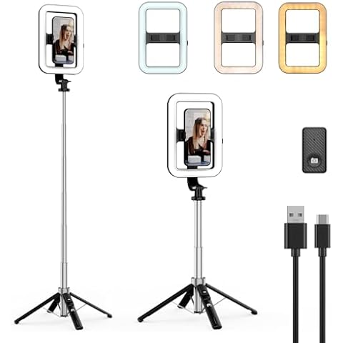 M MYBAT PRO 8" LED Selfie Light with Stand,LED Selfie Rectangular Light for Makeup/Live Stream,54" Dimmable LED Light with Tripod,Phone Holder&Wireless Remote for Photography/YouTube/Video Recording Cover
