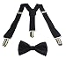 Kids BLACK Tuxedo Bow Tie And Supenders Set - PreTied Bow Tie With Adjustable Children Suspenders