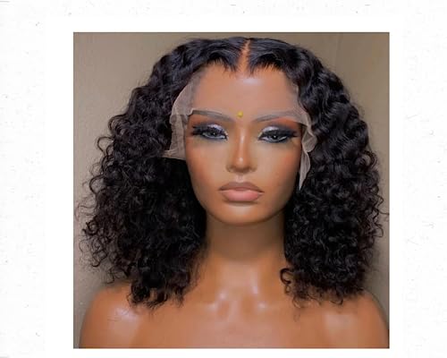 CEXXY Bob Wig Human Hair Bob Wig Glueless Wigs Human Hair Lace Wig 13x4 Frontal Lace Wig 180% Density Short Jerry Curly Human Hair Transparent Lace Deep Wave Bob Wig Natural