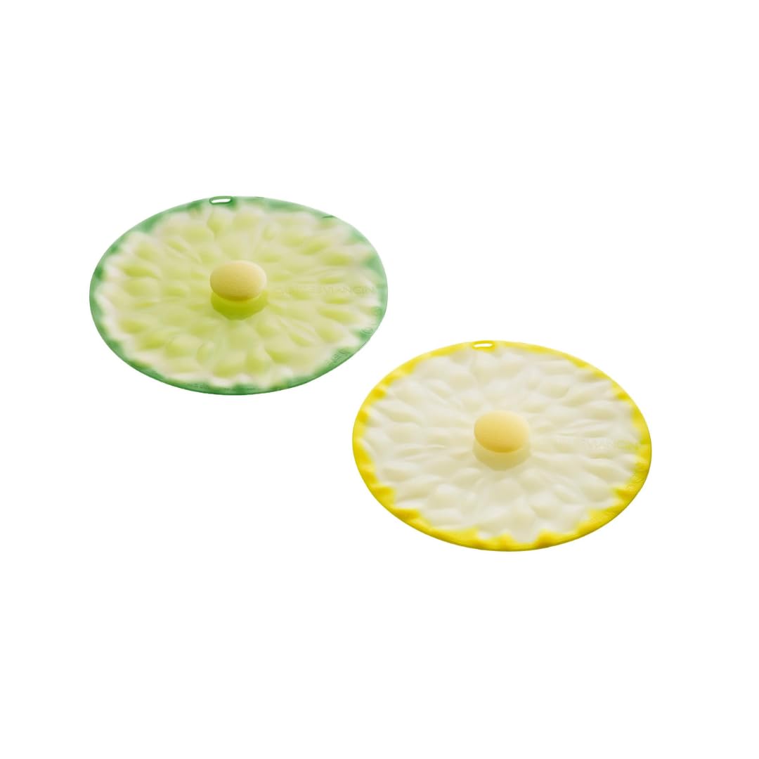Charles Viancin - Set of 2 Citrus 4” Silicone Drink Covers - Airtight Seal on Any Smooth-Rimmed Glass, Keep Drinks Cool or Hot, Protect from Winged Pests - BPA-Free - Oven, Freezer, Dishwasher Safe