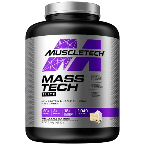 Mass Gainer Protein Powder | MuscleTech Mass-Tech Elite Mass Gainer | Whey Protein Powder + Muscle Builder | Weight Gainer | Protein Powder for Muscle Gain | Creatine Supplements | Vanilla Cake,7 lbs #1