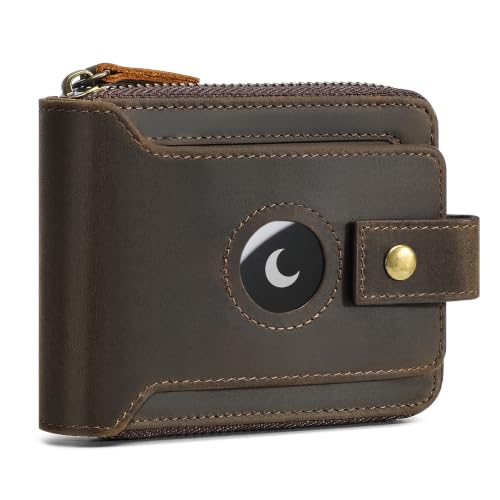 Image of BAIGIO Genuine Leather Wallets for Men with AirTag Holder Multi Card Purse with Zipper Wallet Men RFID Blocking Coin Pocket