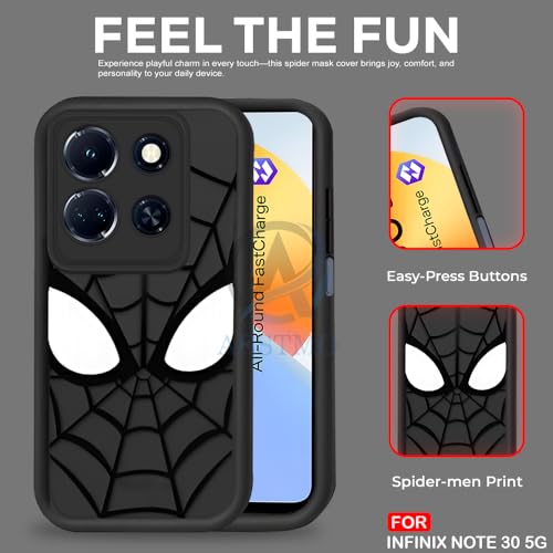 Image of AESTMO Back Case Cover for Infinix Note 30 5G Cover | Spidey Face Mask Design | Silicone Case | Full Body Protection | Camera Protection Back Cover for Infinix Note 30 5G (Black)