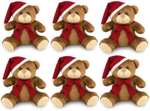 6 Ursinhos de Pelúcia Papai Noel 20cm Decoração Natal (Marrom)